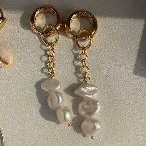 NWT mayamar 24kt dipped Gold and fresh water Pearl Drop Earrings